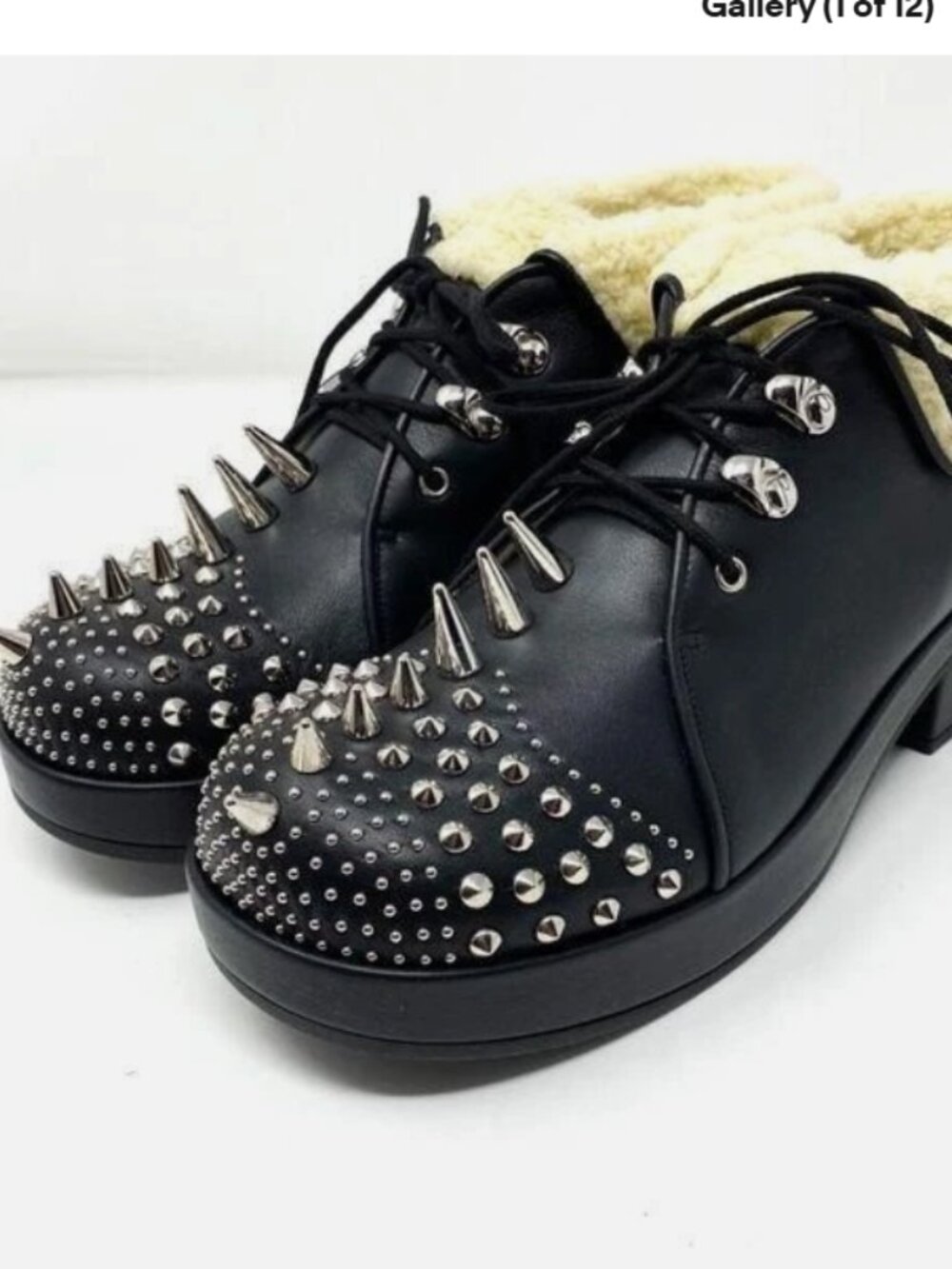 Gucci Studded Spike Boots Womens Size 7.5 Black Leather Lace Up Goth Punk Rocker